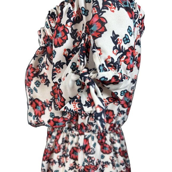 Hint Of Blush Size M Women Maxi Dress Floral Boho With Tie Waist Ruffle Neckline - Picture 4 of 10